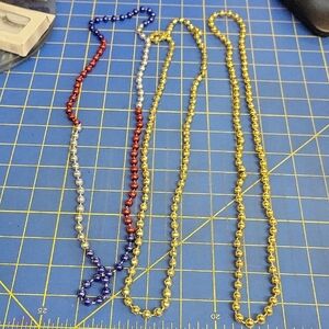 Gold Red Blue Silver Beaded Necklace Set of 3 Strands